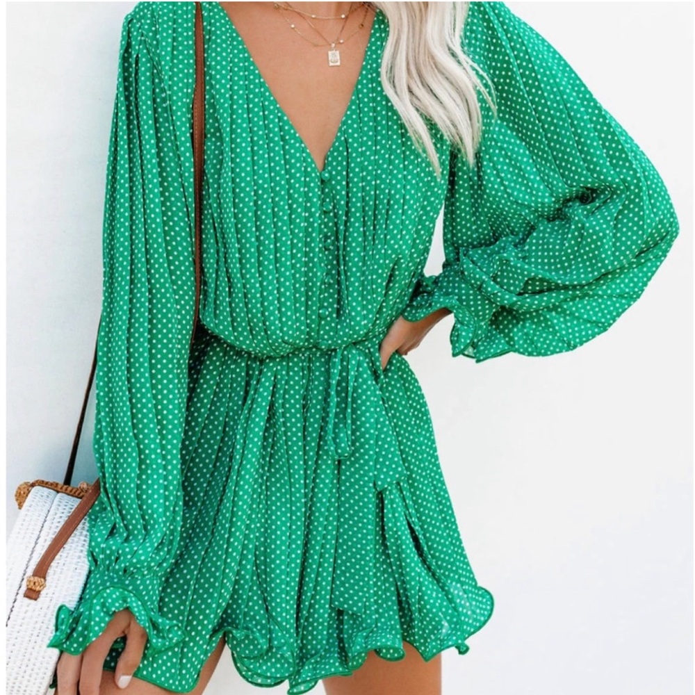 Vici green polka dot romper size L